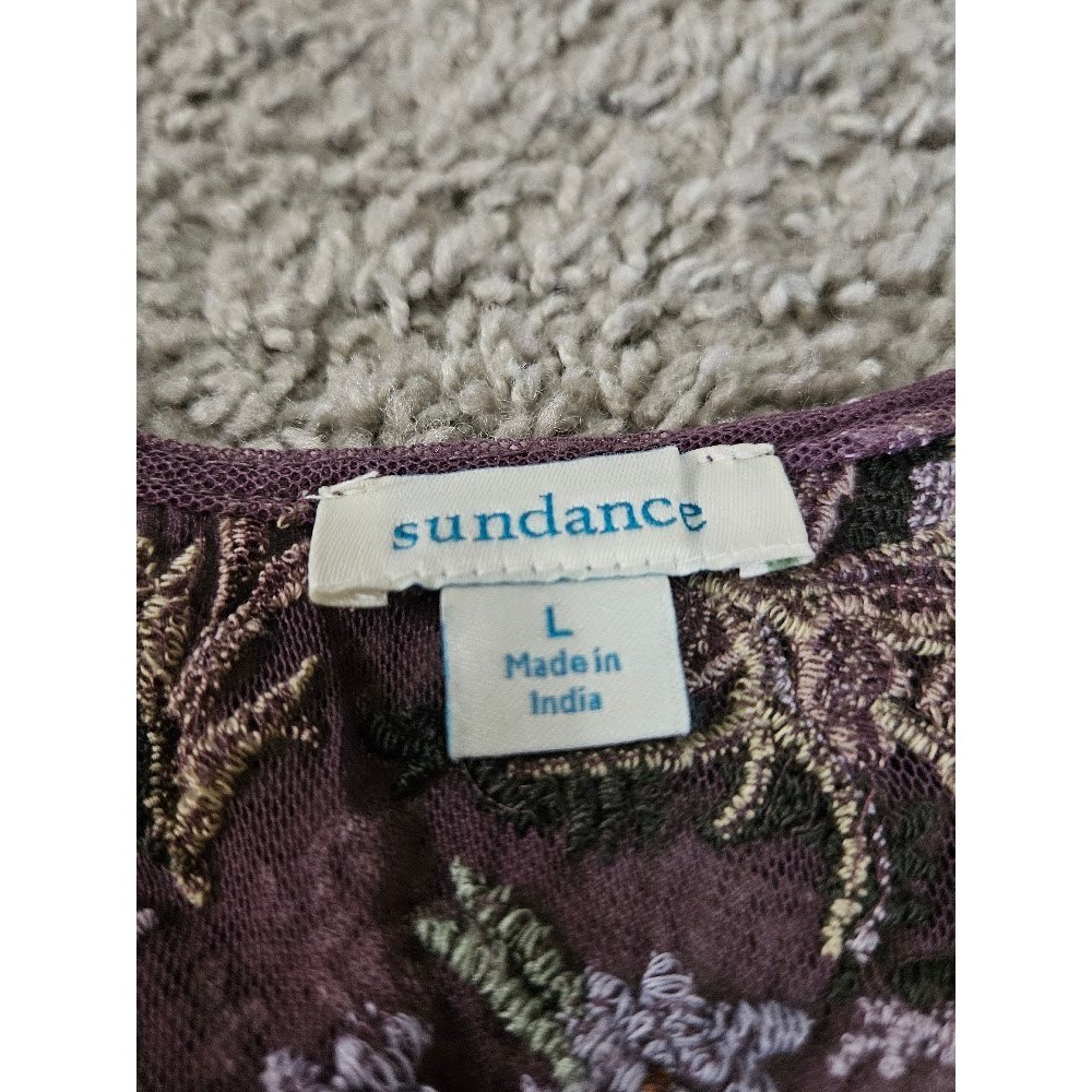 Sundance Floral Embroidered Mesh V-Neck Tank Top Plum Purple Women Large - Picture 3 of 10
